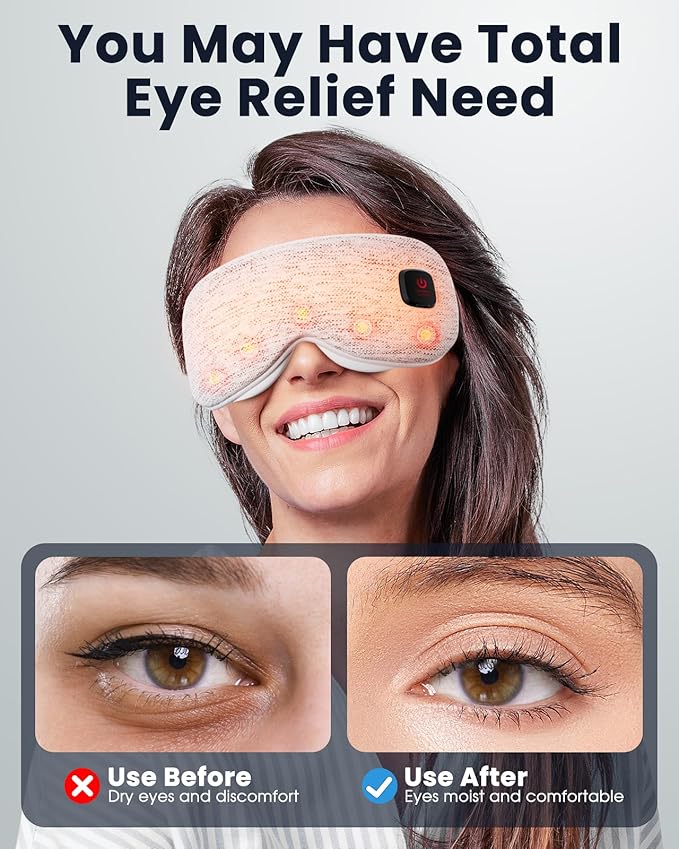 Heated Eye Mask - Cordless Eye Mask for Dry Eyes, FSA - HSA Eligible, Eye Relief, Improved Sleep, Washable Eye Heating pad for Travel and with Replaceable Shell (Gray)