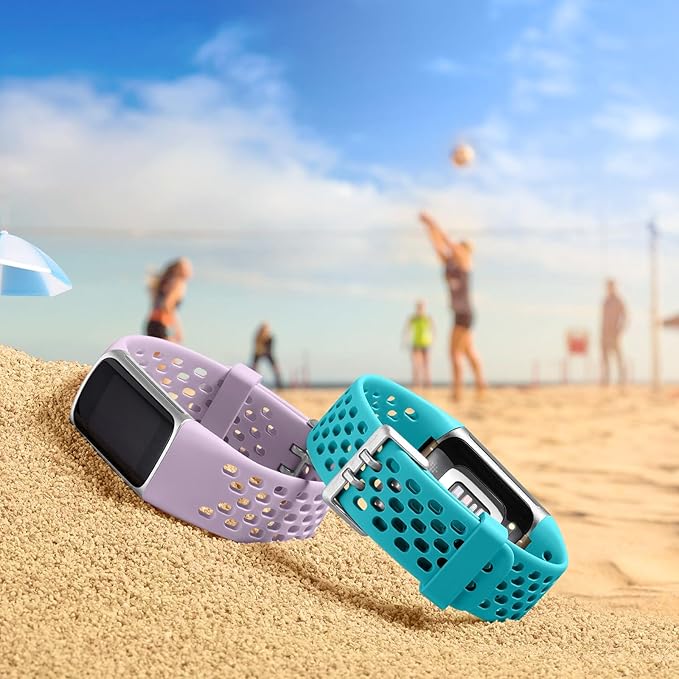 Getino Compatible with Fitbit Charge 5 Bands/Charge 6 Bands for Women Men, Breathable Replacement Sport Strap Adjustable Wristbands for Fitbit Charge 5/ Charge 6 Advanced Fitness Tracker, Teal Blue