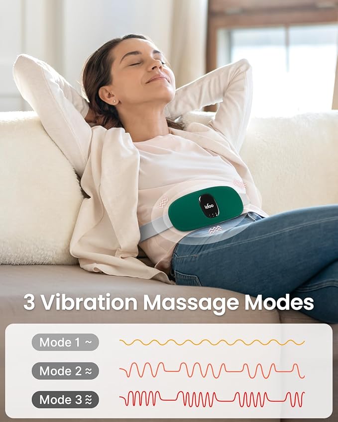iDOO Travel Heating Pad, FSA Eligible Item, Portable Heating Pad for Period Cramps with 3 Heat Levels and 3 Massage Modes, Menstrual Heating Pads for Women, Gifts for Girlfriend Mom Wife Women (Green)