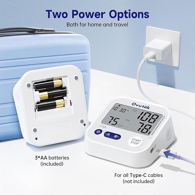 Ovutek Blood Pressure Monitors for Home Use, Automatic Digital Blood Pressure Cuff with Large Cuff for Upper Arm, 2 Users x 120 Sets Memory, Manual Arm Blood Pressure Machine with Backlight (White)