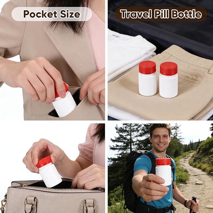 DEMORA Pill Bottle Empty with Child Resistant Cap, Wide Mouth Travel Small Pill Bottle Plastic Medicine Containiers Medicine Organizers for Medications Capsules (2 oz, 8 Pcs)