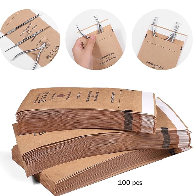 100PCS 2.9x5.9" Dry Heat Sterilization Pouches Self-Sealing Cleaning Pouches,Dry Heat Autoclave Kraft Paper Cleaning Bags for Dentist Tools and Nail Art Supplies (100PCS 2.9x5.9")
