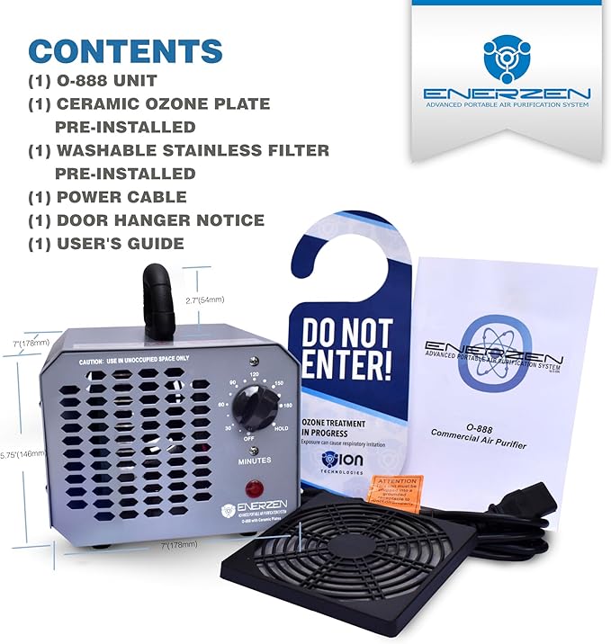 Enerzen O-888 Industrial Ozone Generator 70,000 mg/h - O3 Machine Air Ionizer Odor Remover Eliminator for Rooms, Smoke, Cars, and Pets