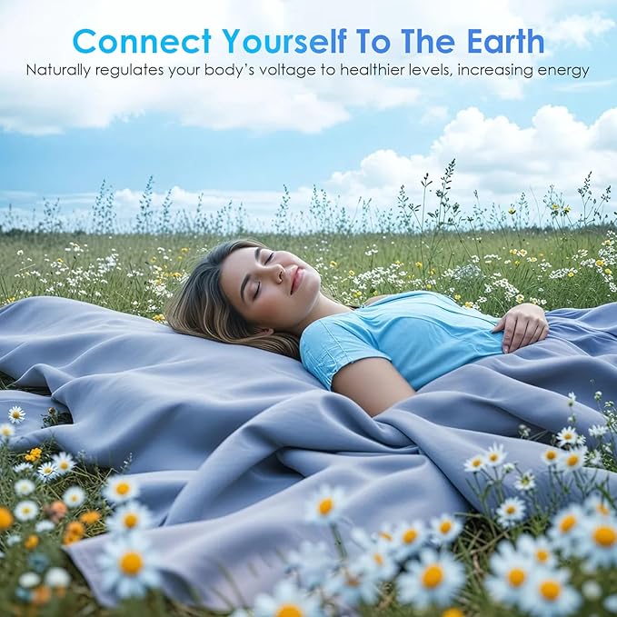 Grounding Sheets Queen Size, 95% Organic Cotton, 5% Silver Fabric, Fitted Earthing Sheets with Grounding Cord, Bed Grounding Kit Grounded Sheets for Improving Sleep