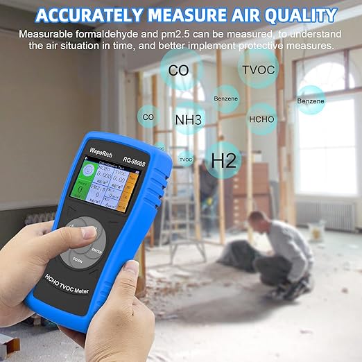 Air Quality Monitor PM2.5 PM10 Particle Counter, 4-in-1 Formaldehyde Detector for HCHO, TVOC, Indoor Air Quality Tester with Alarm, Rechargeable for Home, Office, Industrial Use - RQ-5800S