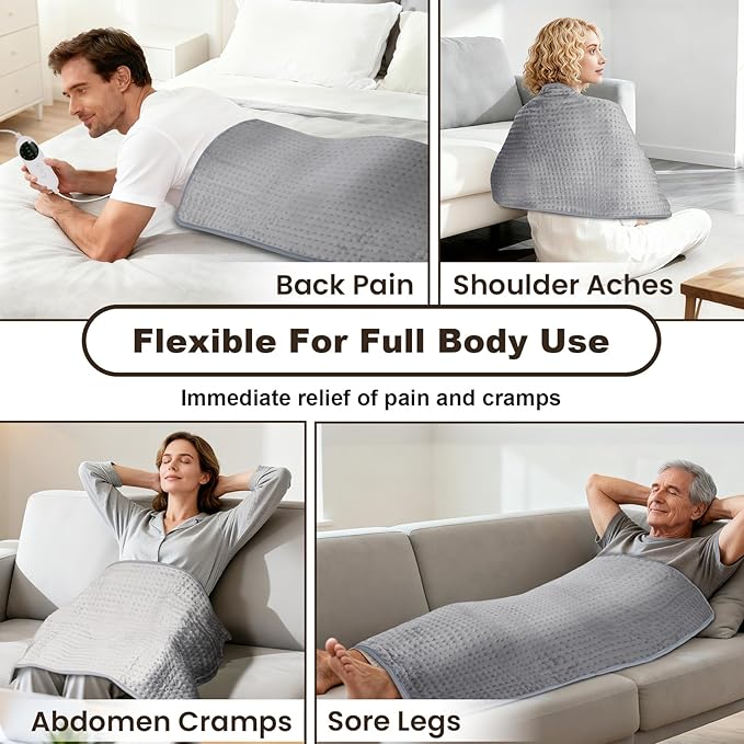 Large Heating Pad for Back Pain Relief & Period Cramps, 16x30 XL Heating Pad for Neck Shoulder Abdomen, Fast Heating with 10 Temp Settings & 3 Timer, Dry/Moist Heat Therapy,Gifts for Women Men