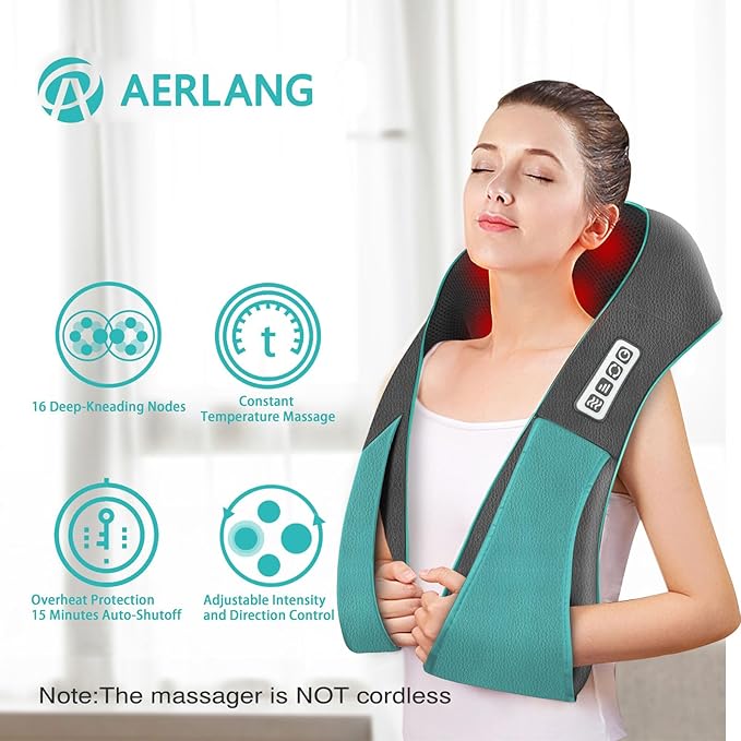 AERLANG Fathers Day Dad Gifts Neck Massger,Shiatsu Neck and Back Massager with Heating Neck and Shoulder Massager Deep Kneading Pillow for Massage Use Gifts for Women Men Dad Mom(NOT Cordless)