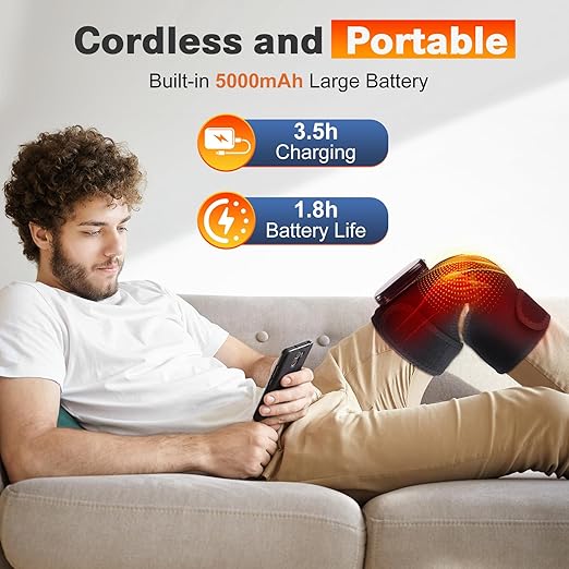 Portable Knee Massager for Pain Relief, Knee Heating Pad for Knee Pain, Knee Massager with Heat, Heated Knee Massager, Newly 4 Powerful Motors, 5 Heats and 5 Massage Modes