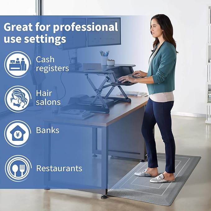 UKISS 9/10"" Extra Thick Cushioned Anti Fatigue Kitchen Mat, Waterproof High Density Foam Standing Desk Mat, Non-Slip Ergonomic Comfort Mat for Kitchen, Office,Workstation (Grey, 20" X 32")
