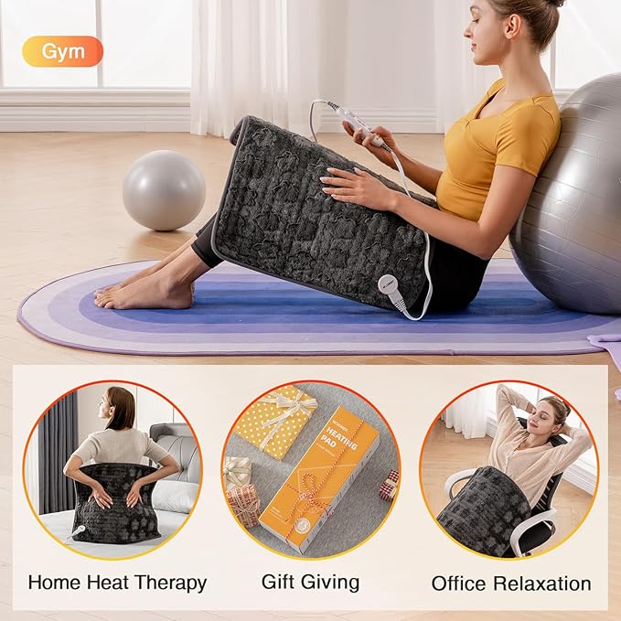 Woomer Faux Fur Electric Heating Pad for Back Pain Relief, Extra Large 20” x 24”, Extended Coverage from Neck to Hip, Two-Sided, Moist Mode, ETL Certified, 6 Adjustable Heats & 2H Auto-Off,Grey