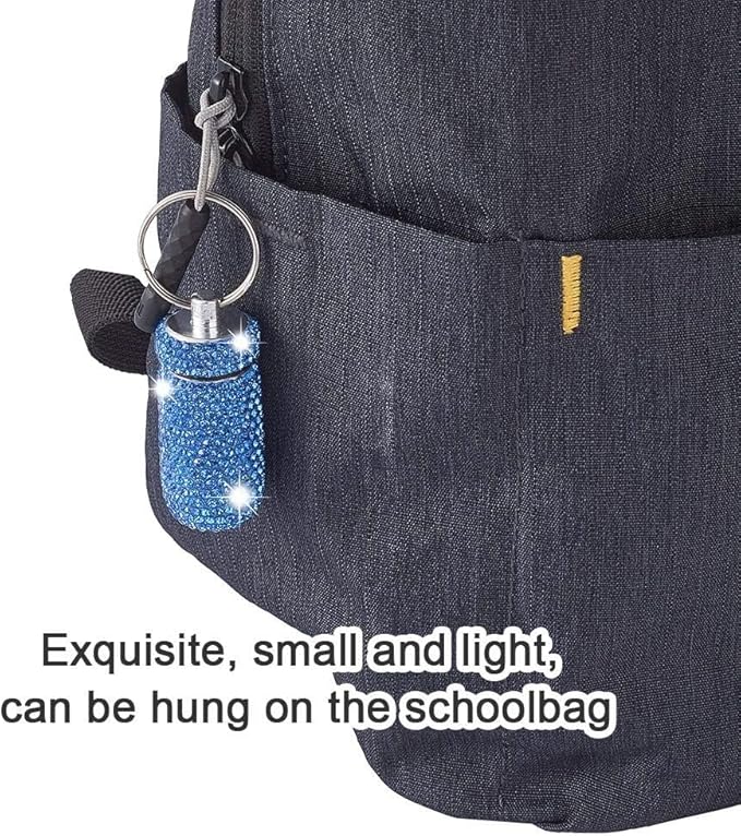 XhuangTech Waterproof Keychain Pill Box Bling Round Medicine Organizer Holder Container Aluminum Portable Mini Bottle Storage Case for Outdoor Travel Camping Purse Pocket (Light Blue)