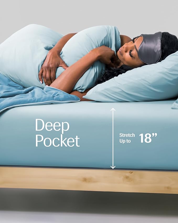 REST® Evercool®+ Fitted Sheet, CaliKing Size, Light Blue, 15" Deep (up to 18’’), Breathable Bedding for Hot Sleeper and Night Sweats, Bed Sheet with Ionic+ Self-Cleaning Silver Yarn for Sensitive Skin