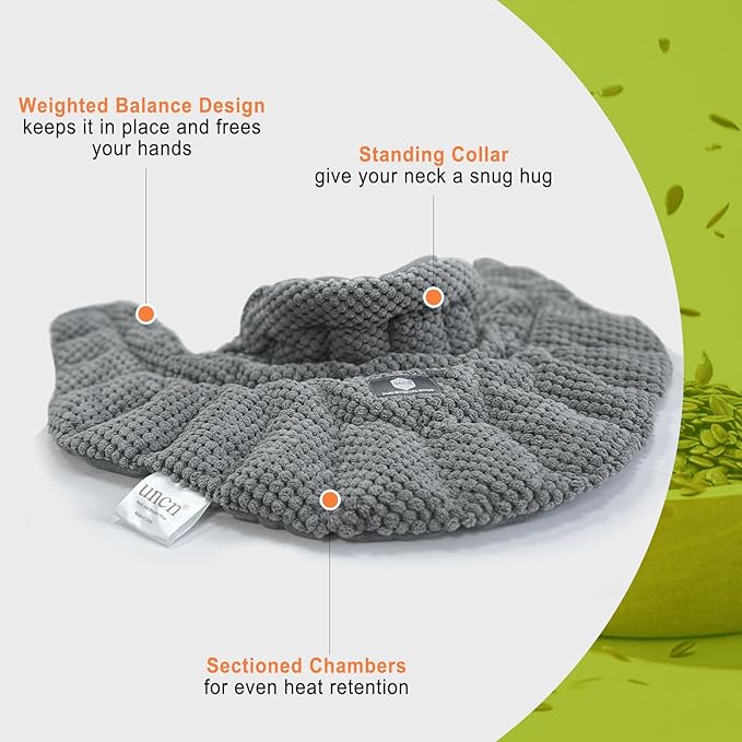 Microwave Heating Pad for Neck, Shoulders Back Pain Relief | Large Moist Weighted Cordless Heat Pad | Heated Neck Wrap for Targeting Stress, Tension Relief and Relaxation Grey