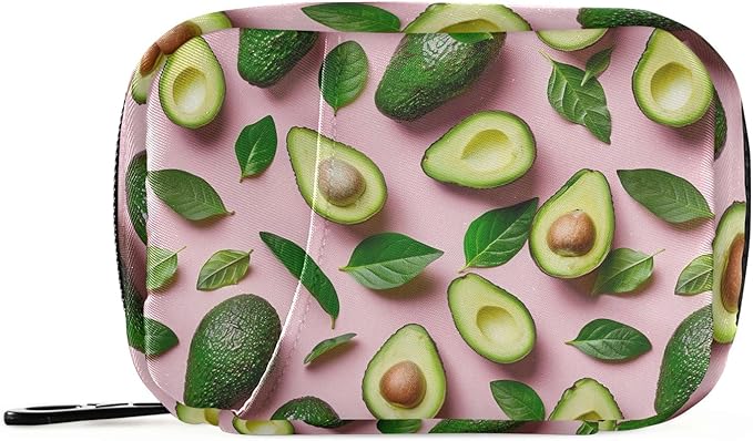 Fresh Green Avocados on Pink Pill Case Travel 7 Day Weekly Pill Case Small Travel Vitamin Supplements Holder