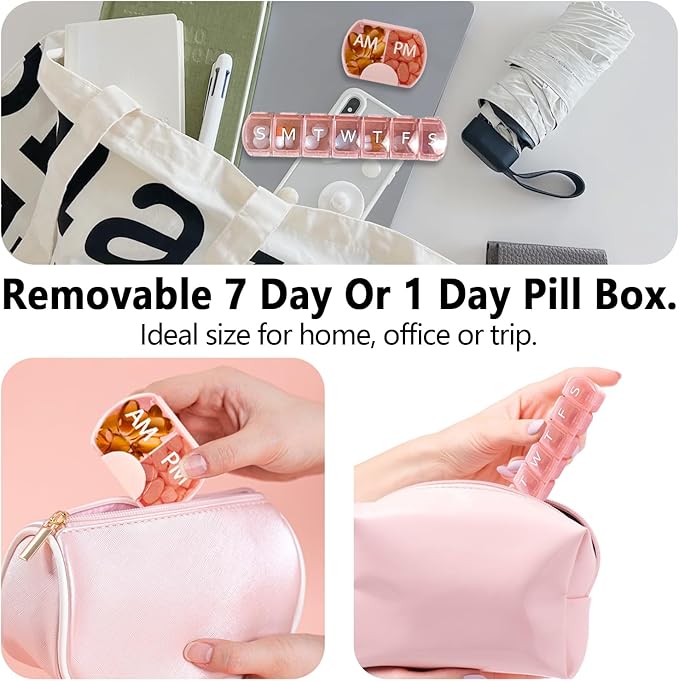 10 Pack (Weekly & Daily), 2 Times a Day (AM/PM) + 7-Day Pill Organizer, Vitamin Planner, Large Capacity Pill Box Set, Travel Pill Case for Medication/Vitamins/Fish Oils/Supplements, Pink