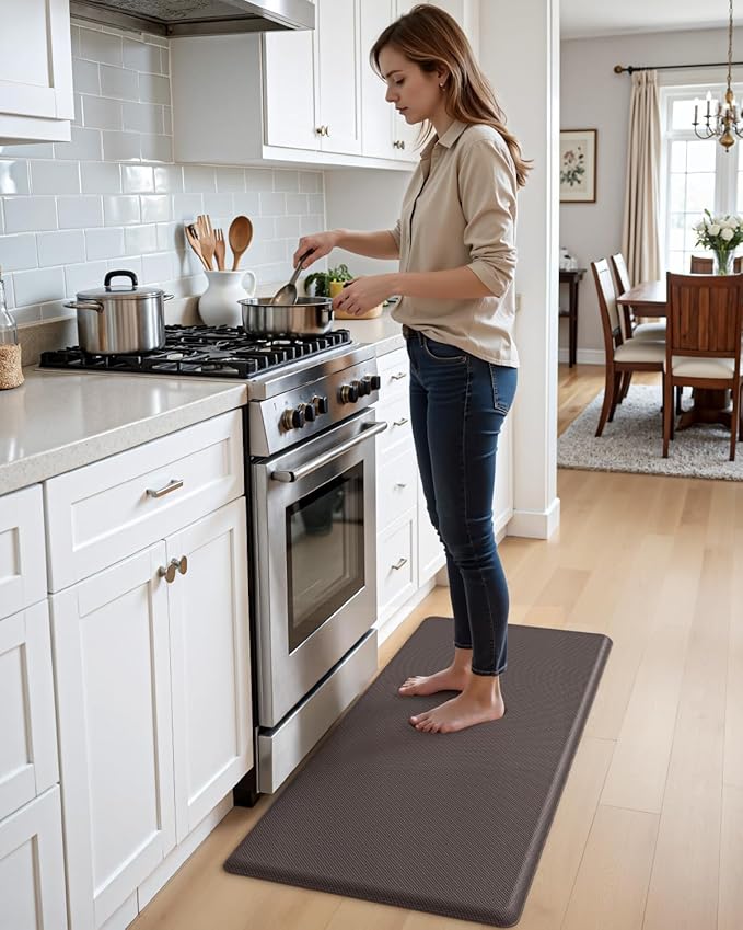 DEXI Kitchen Mat Cushioned Anti Fatigue, Extra Thick Comfort Standing Floor Mats Waterproof, Memory Foam Antifatigue Runner Rug for Desk Office, Sink, Laundry, 39x20, Brown