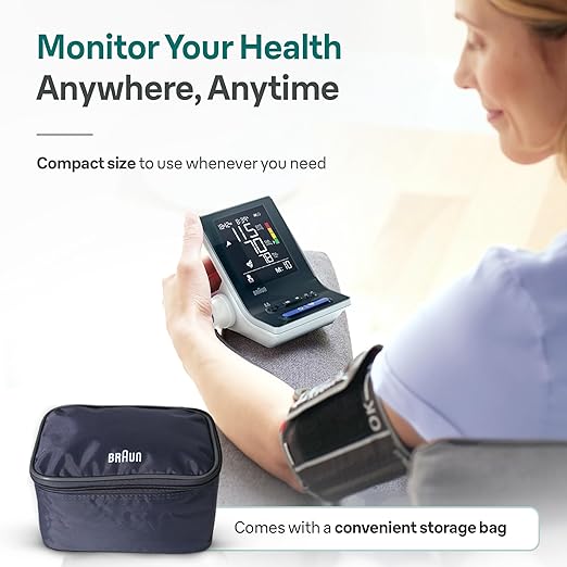 Braun ExactFit 3 Blood Pressure Monitor for Home Use, Blood Pressure Machine, Color-Coded, High BP Monitor, 2 Upper Arm Cuff Sizes, 80 Memory Slots