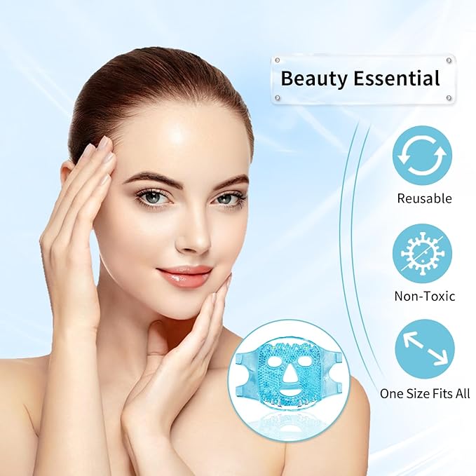 Cold Face Eye Masks Ice Face Mask Hot Cold Compress for Dark Circles, Puffiness, Migraines, Headache, Stress, Redness, Cooling Face Masks for Women Man, Skin Care