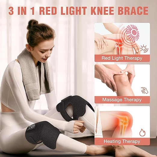 Red Light Therapy & Vibration Massage Knee Brace, 660nm&850nm Near Infrared Light Therapy, Heated Knee Massager for Pain Relief, A Pair of Knee Wrap,Heating Pad for Faster Recovery