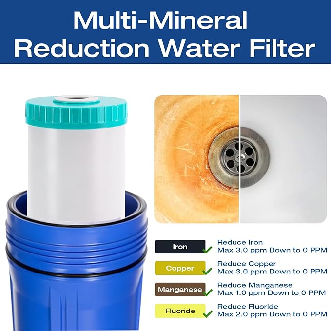 H&G Lifestyles Iron & Manganese Water Filter Cartridge for Well Water,4.5 x 20 Whole House Water Filtration System,Compatible with 20 Inches Water Filter Housing