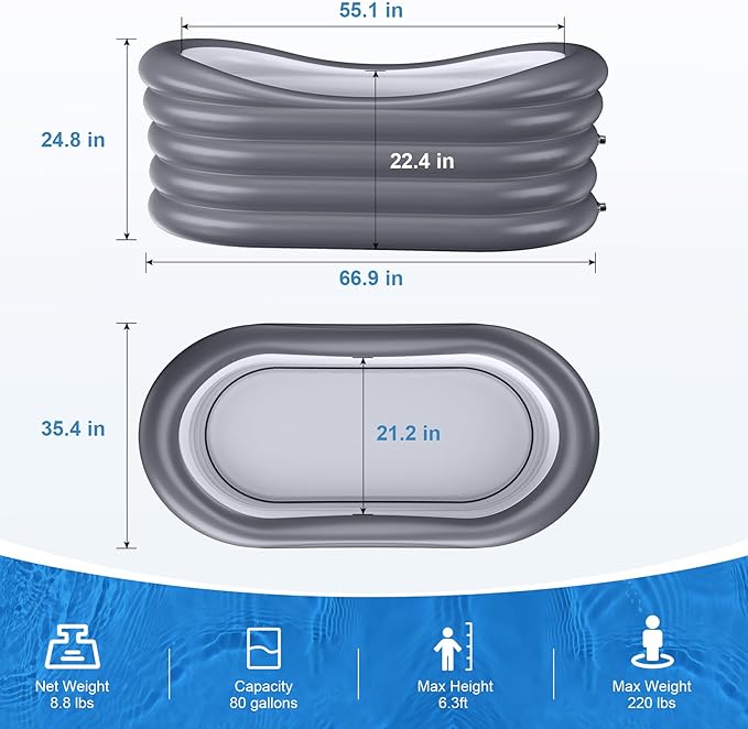 BINYUAN Inflatable Bathtub for Adults - Portable Collapsible Spa Tub with Electric Pump, Hot & Ice Bath Design, Foldable for 1-2 People, Durable PVC - Easy Inflate