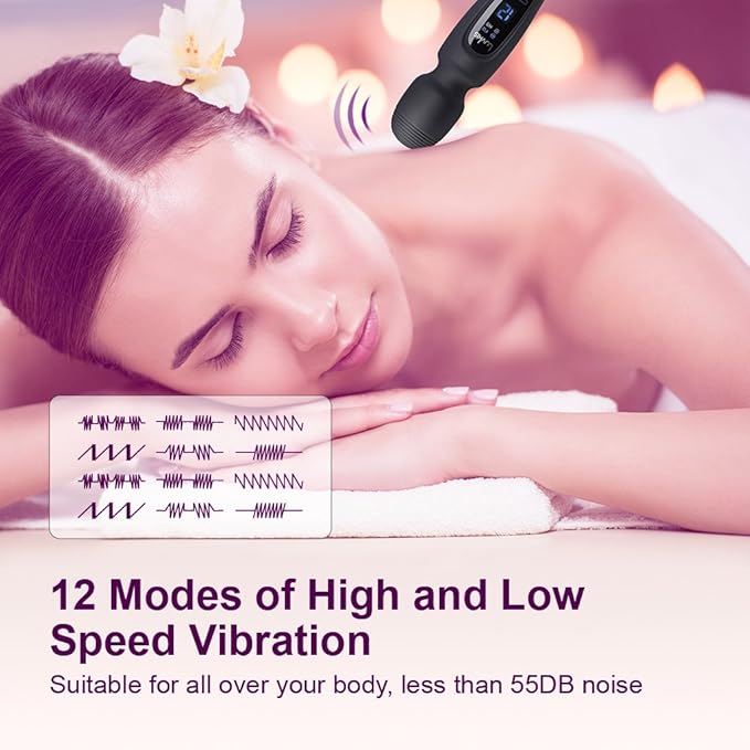 Cordless Wand Massager with 12 Speed Vibration Modes, USB magnetic Charger, Whisper Quiet, Waterproof, Handheld, Cordless for Neck Shoulder Back Body Massage, Sports Recovery & Muscle Aches - Black