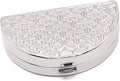 Silver Block Puzzle Pattern Semicricle Pocket Purse Portable Travel Pill Box & Medicine Organizer (1 Large Compartment)