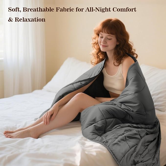 Weighted Blanket for Adults (15 lbs, 48" × 72", Grey) Twin Full Size Heavy Blanket for 140-160lbs, Breathable Weighted Throw Blanket with Glass Beads for All Season, Washable