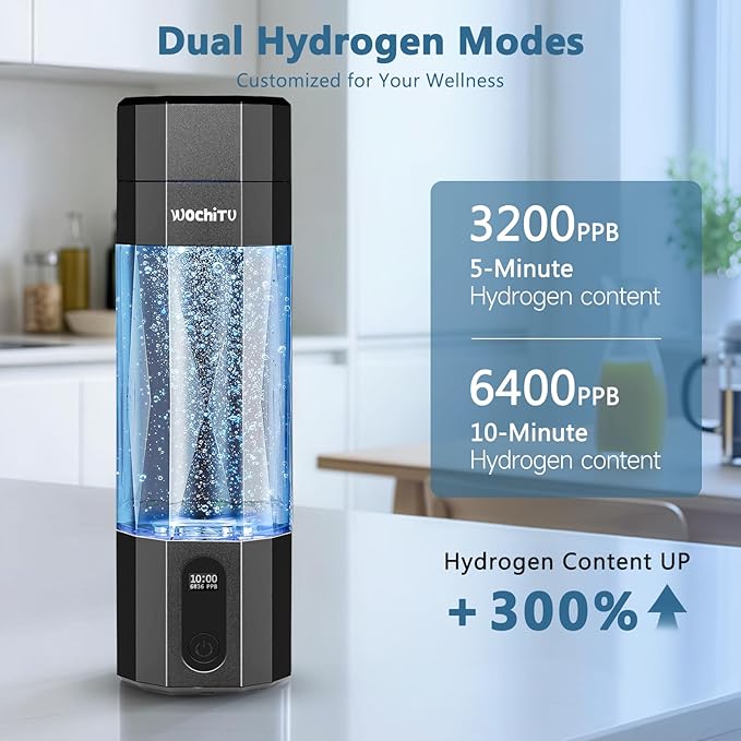 WochiTV Hydrogen Water Bottle Generator, 6400PPB High Concentration Portable Hydrogen Water Machine with SPE/PEM Tech & LED Display, 7oz Leak-Proof BPA-Free Bottle for Gym, Travel, Gifts BLACK
