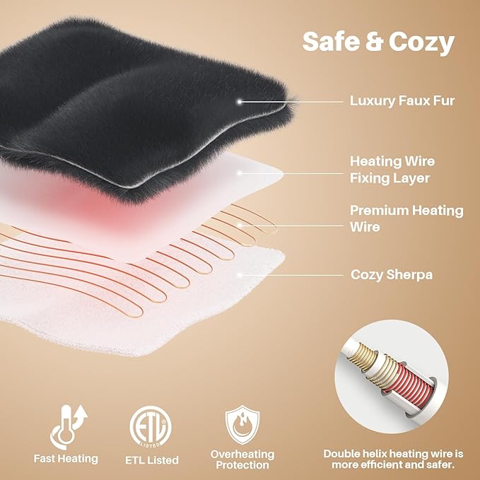 Electric Foot Warmer, Luxury Faux Fur Heating Pad for Feet Pain Relief Cramp, Heated Foot Warmer for Under Desk & Bed with 3 Heat Settings & 2H Auto-Off, ETL Certified, 16x22 Inch, Dark Grey