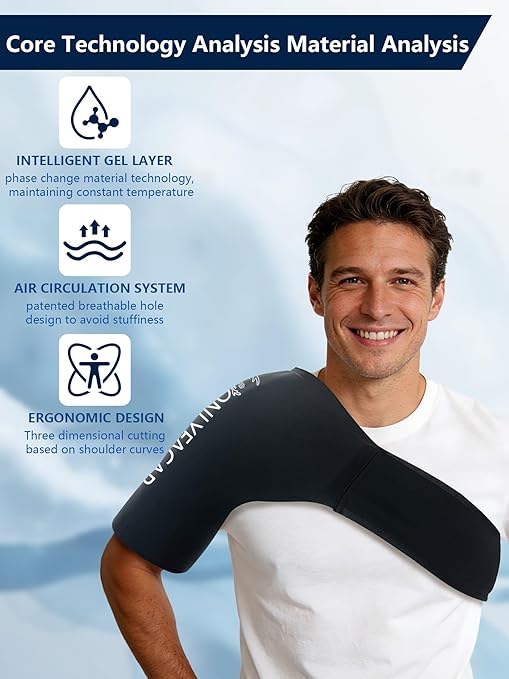 Flexible Shoulder Ice Pack Wrap, Ice Packs for Injuries Reusable Rotator Cuff, Cold Compression Sleeve for Pain Relief, Tendonitis, Bursitis & Swelling, Fits Left and Right Arm