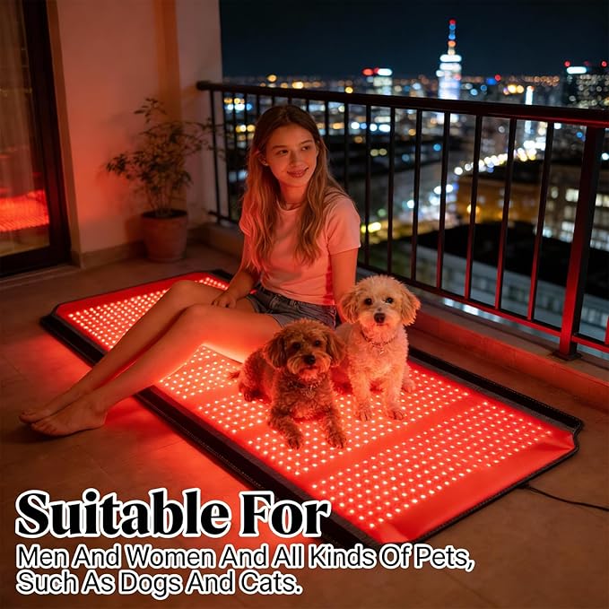 Full Body Red Light Therapy Mat, 74.8"*35.4" Whole Red Light Therapy Blanket with 3 Light Modes & 5 Working Modes, 1260 LEDs redlight with 660nm & 850nm for Men, Women, Pets