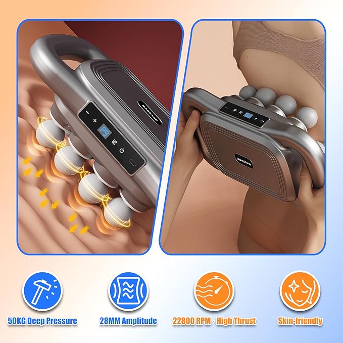 Massage Gun Deep Tissue, 16 Massage Heads Percussion Massager for Muscle Recovery & Pain Relief, Handheld Electric Muscle Massager for Neck Back Shoulder Legs, Gift for Athletes & Daily Relaxation