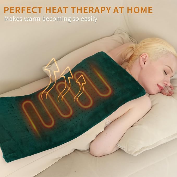 Massaging Weighted Heating Pad - Electric Heating Pad for Back Pain Relief with Massager, 3 Heat, 6 Massage, Auto Off, Extra Large Vibrating Heat Pad for Shoulder Neck (Hunter Green, 12"×24")