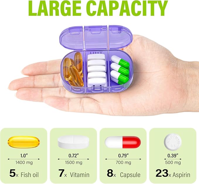 Vikie Weekly Pill Organizer 3 Times a Day with Morn NOON Night Sections, BPA-Free, Portable & Moisture-Proof for Pills, Vitamins, Supplements (3x7 Transparent + Rainbow)
