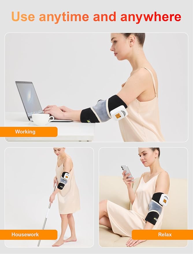 CAMECO 2-in-1 Cordless Elbow Massager with Heat for Tennis Elbow & Tendonitis Pain Relief, 5000mAh Battery & 104℉-140℉ Arm Heating Pad Sleeve with Vibration, Rechargeable Heated Elbow Wrap Brace