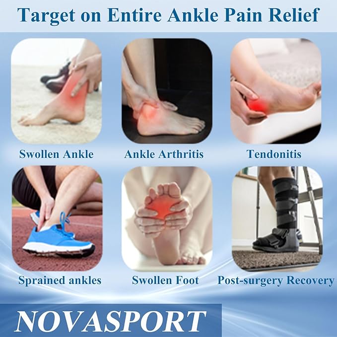 Ankle Ice Pack Wrap for Injuries, NOVASPORT Reusable Foot Gel Ice Pack Flexible Cold Pack Hot & Cold Compression Sleeve for Plantar Fasciitis, Sprained Ankles, Achilles Tendonitis, Foot Heel, Black