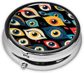 ZhongGuo Eyes Printed Pill Organizer,Round Travel Pill Organizer Mini Medicine Pill Box for Purse Iron Plating