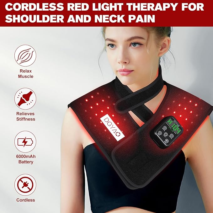 Cordless Led Red Light Therapy for Shoulder Neck Pain Relief Portable Near Infrared Light Therapy Devices for Body Joints Muscle Nerve Relax Wearable Wrap Pads with 6000mAh Battery…