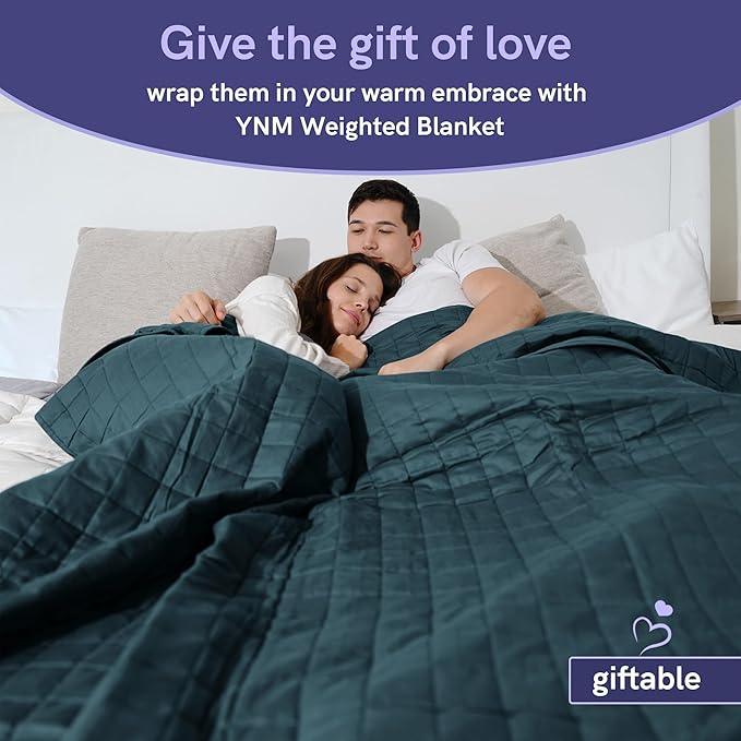 YnM Exclusive Weighted Blanket, Soothing Cotton, Smallest Compartments, Bed Blanket for One Person of 140lbs, Ideal for Twin/Full Bed (48x72 Inches, 15 Pounds, Peacock/Grey Reversible)