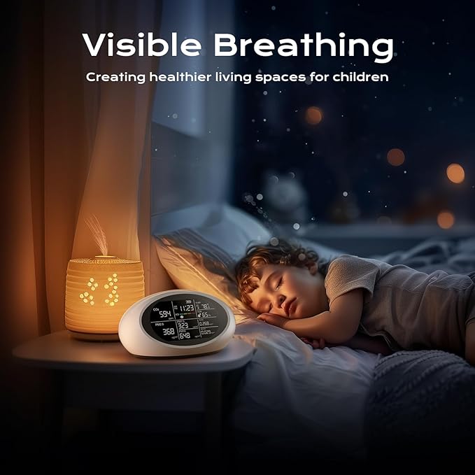 18 in 1 Air Quality Monitor Indoor, Portable CO2 Detector for CO2, Temperature (°F), Humidity, VOC, PM2.5, PM1.0, PM10 & Time Display, 【Dual Chip & High Accuracy】 Air Quality Tester for Home