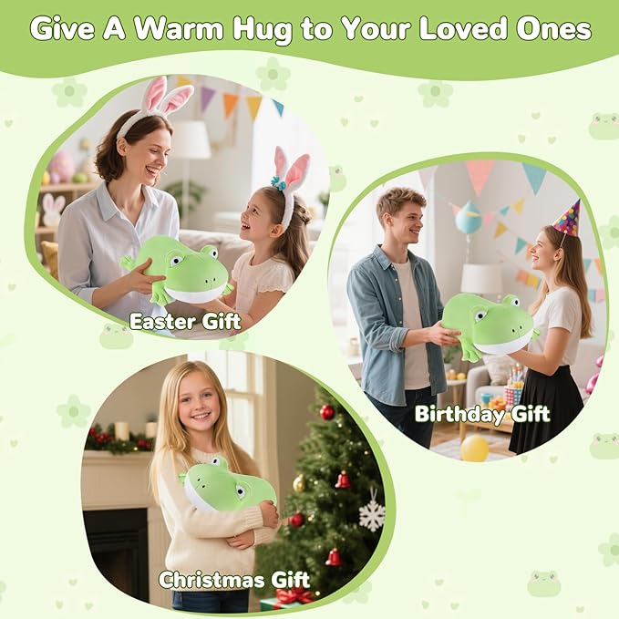 Frog Heating Pad for Period Cramps Menstrual Pain Relief, Portable Electric Heat Pads USB Powered, Cute Frog Plush Stuffed Animals Gift, Funny Frogs Gifts for Women Teen Girls Birthday Christmas