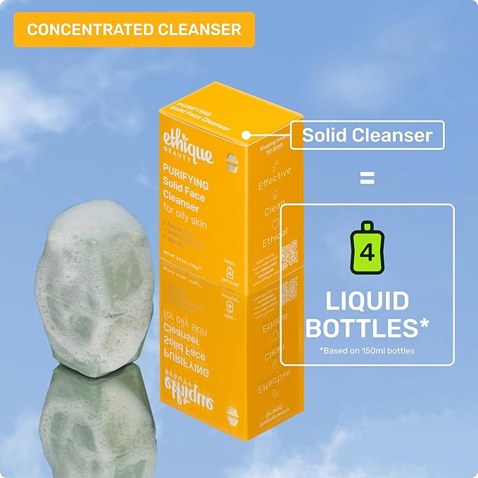 Ethique Purifying - Solid Face Cleanser for Oily Skin -Vegan, Zero-Waste, Plastic-Free, Cruelty-Free, 3.9 oz (Pack of 1: 2 Bars)