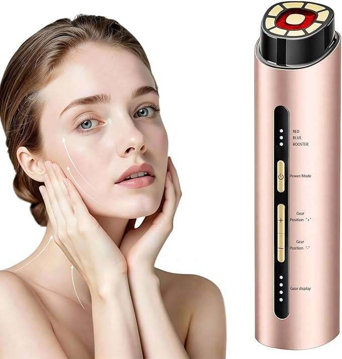 Microcurrent Facial Device, 3 Modes Red & Blue Light Therapy for Face and Neck, Face Massager Smart Temperature Control, 1800mAh Rechargeable for Home & Travel Use, Skincare Gift