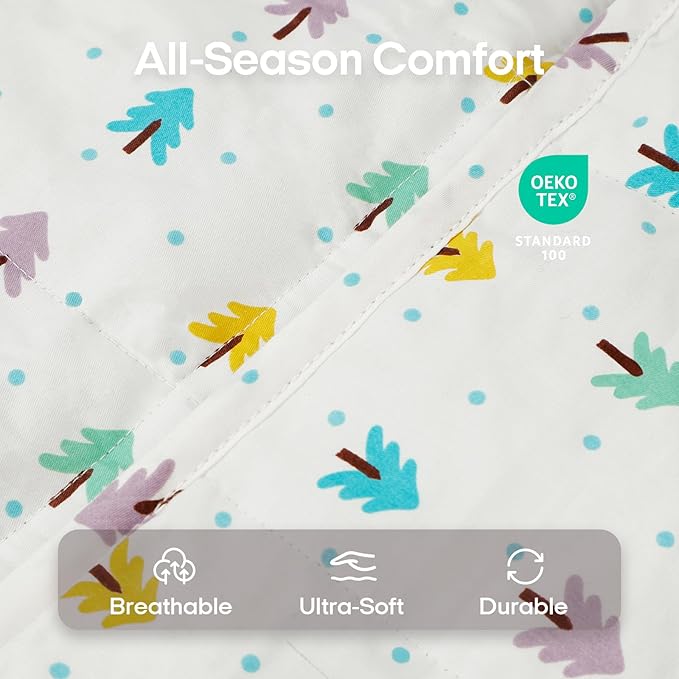 ZonLi Weighted Blanket for Adults (100% Cotton, 60"x80", 17lbs, Queen Size Small Tree Print) High Breathability Heavy Blanket, Soft Material with Premium Glass Beads, All-Season, Easy Care