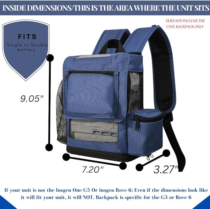 O2TOTES Premium Backpack – Fits Inogen One G5 & Inogen Rove 6, Lightweight with Padded Straps & Zippered Bottom