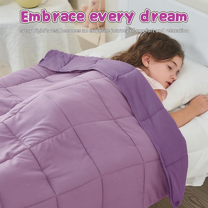 Purple Weighted Blanket Kids 7lbs, 40"x60", Cooling Heavy Throw Blanket for 60-90lbs, Microfiber Soft Thick Big Blankets Weighted Comforter Breathable Gift for Sleeping