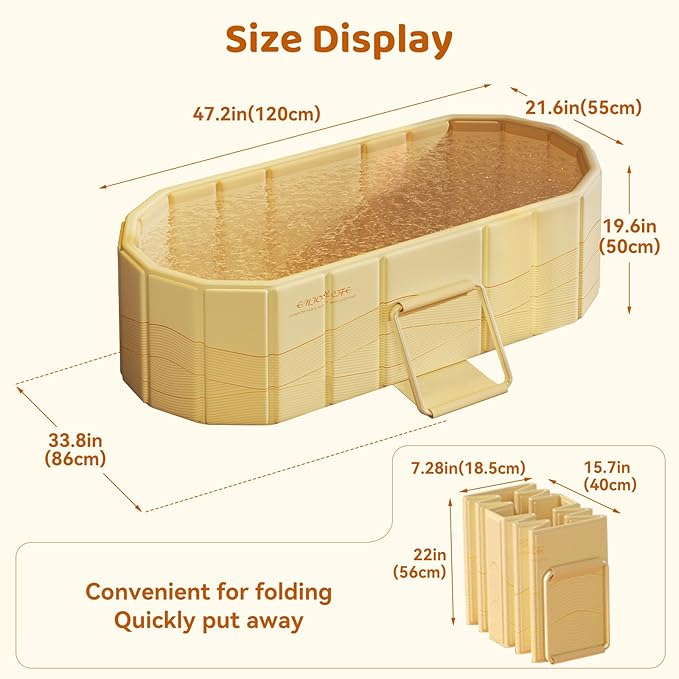 Portable Foldable Bathtub, Freestanding Bathtub No Installation, Bathroom SPA Soaking Bath Tub, Shower Stall Collapsible Hot & Ice Bath for Indoor Outdoor (Beige, ‎47.2"L x 21.6"W x 19.6"H)