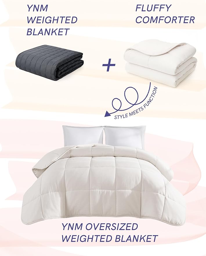 YnM Weighted Blanket King/CA King 40lbs, The Extra Heavy Oversized Weighted Comforter, Warm & Fluffy Throw (Neutral Beige, 40lbs, 104" Lx90 W)