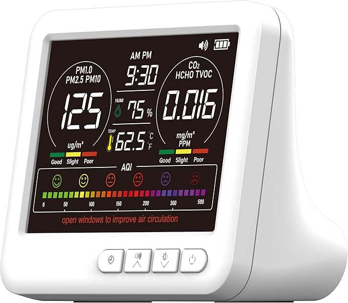 Professional Indoor Air Quality Monitor with AQI Alerts, Portable Real-Time Detector for Home, Car, Plants & Pet